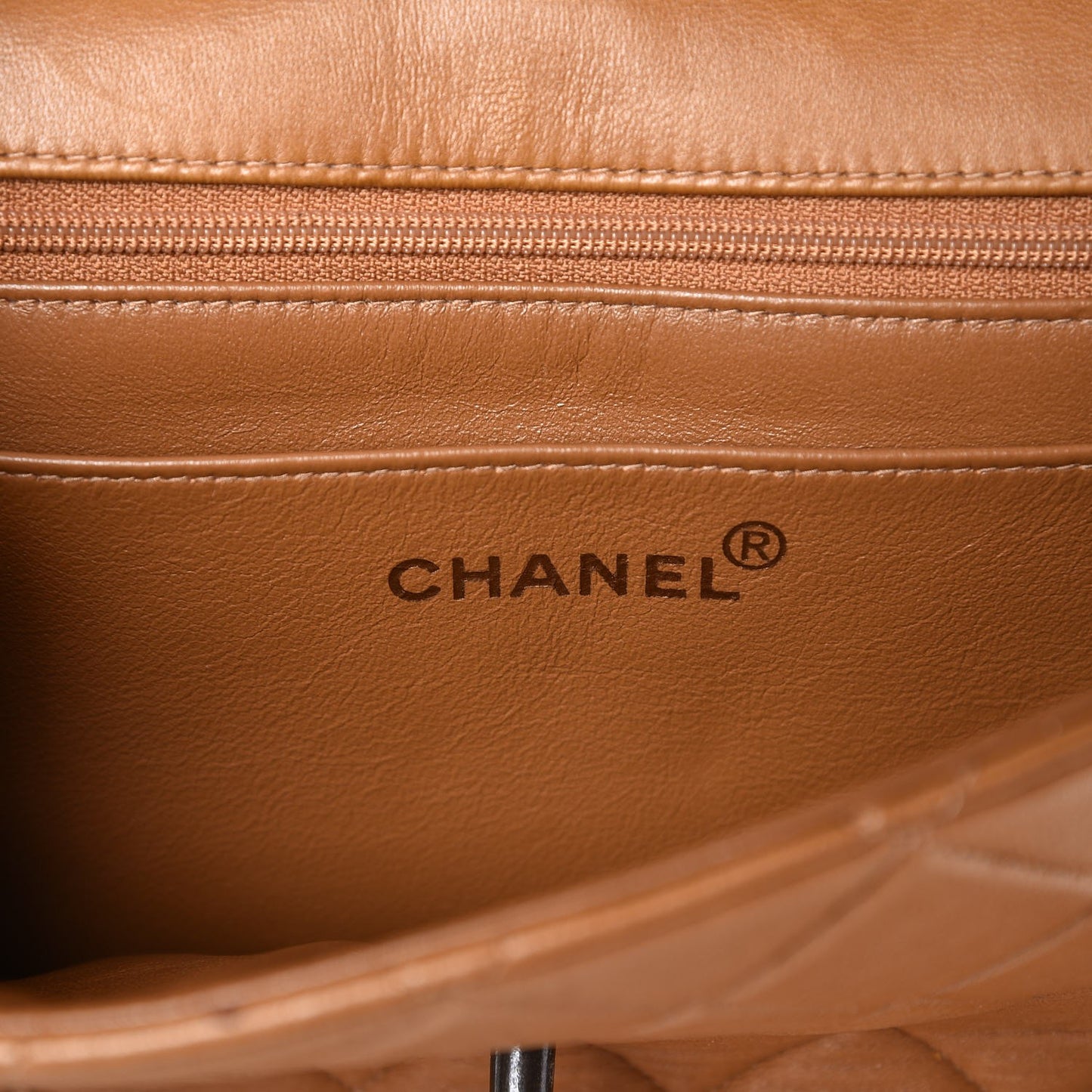 Lambskin Tortoise Chain Square Flap Camel