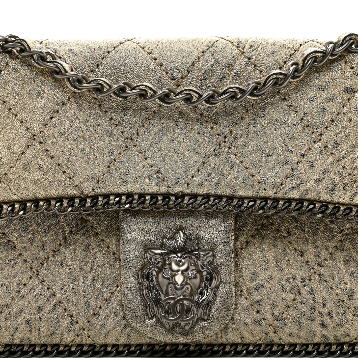Distressed Lambskin Medium Leo Lion Flap Metallic