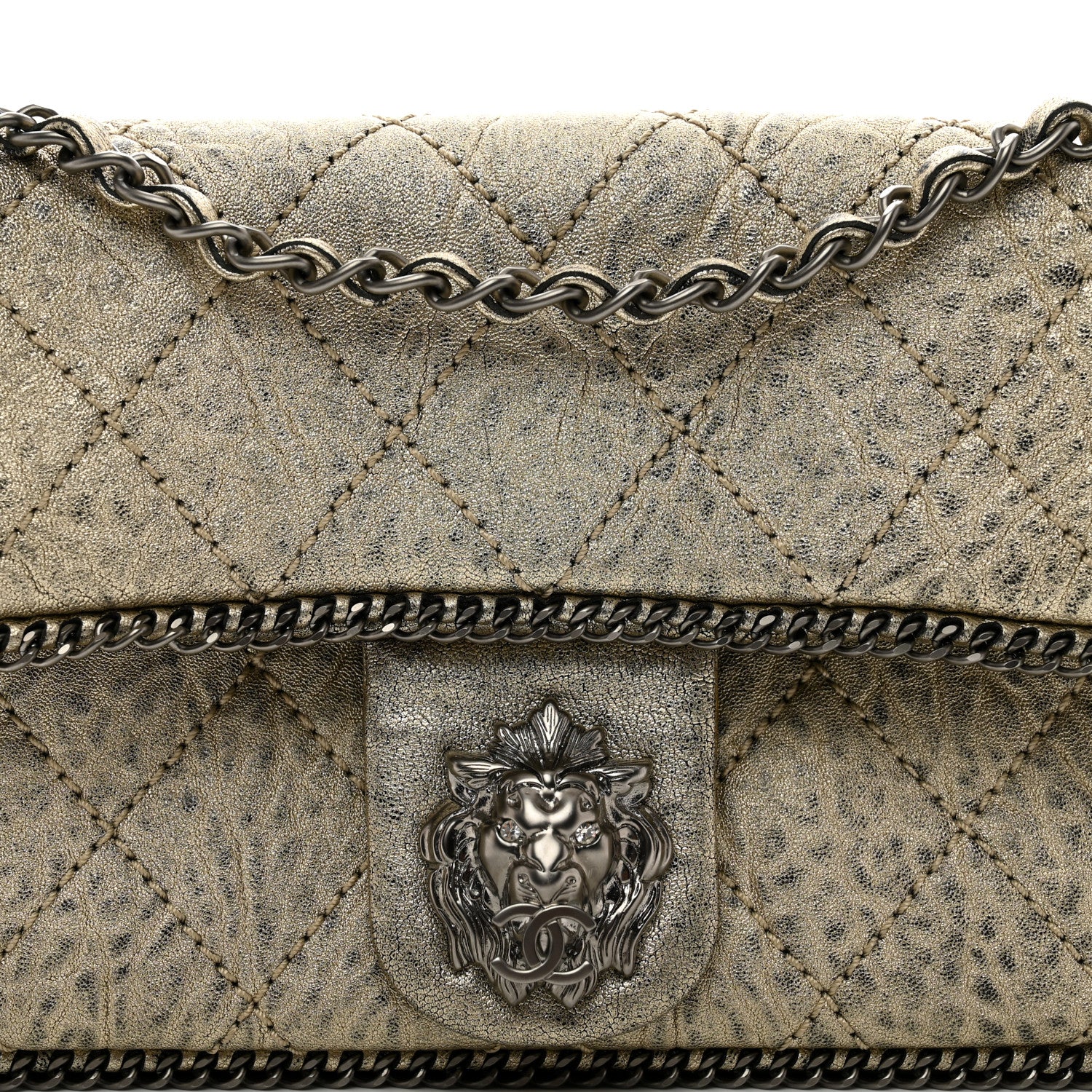 Chanel Distressed Lambskin Medium Leo Lion Flap Metallic 5 of 12