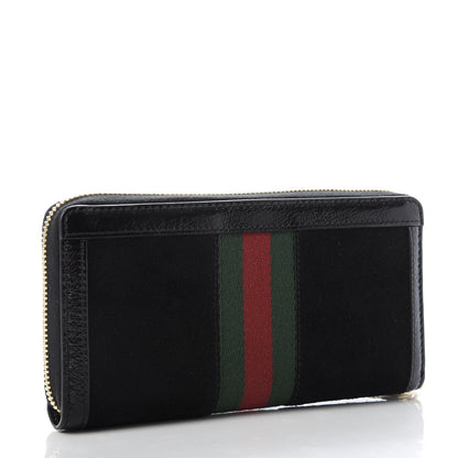 Gucci Suede Patent GG Web Ophidia Zip Around Wallet Black 3 of 9