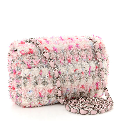 Chanel Tweed Quilted Mini Rectangular Flap Light Pink Silver Blue 3 of 11