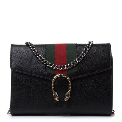 Gucci Calfskin Web Mini Dionysus Chain Wallet Black 1 of 11