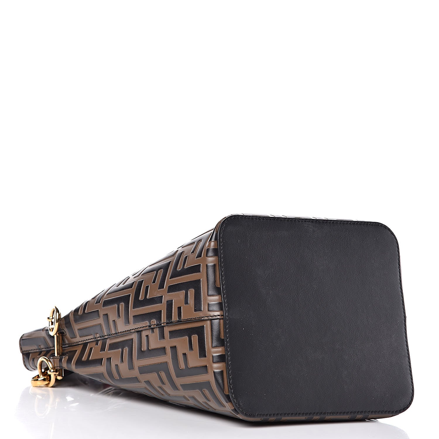 Fendi Vitello Grace F is Fendi Bi-Color FF 1974 Embossed Grande Mon Tresor Bucket Bag Maya Black Fragola 4 of 11