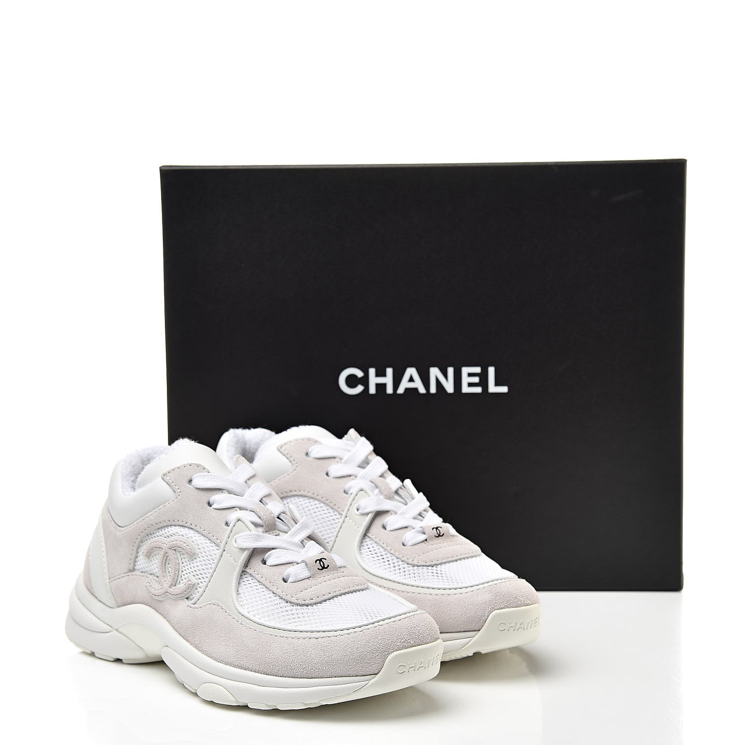 Chanel Suede Calfskin Fabric CC Sneakers 36 White 8 of 8