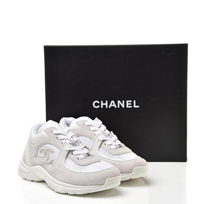 Chanel Suede Calfskin Fabric CC Sneakers 36 White 8 of 8