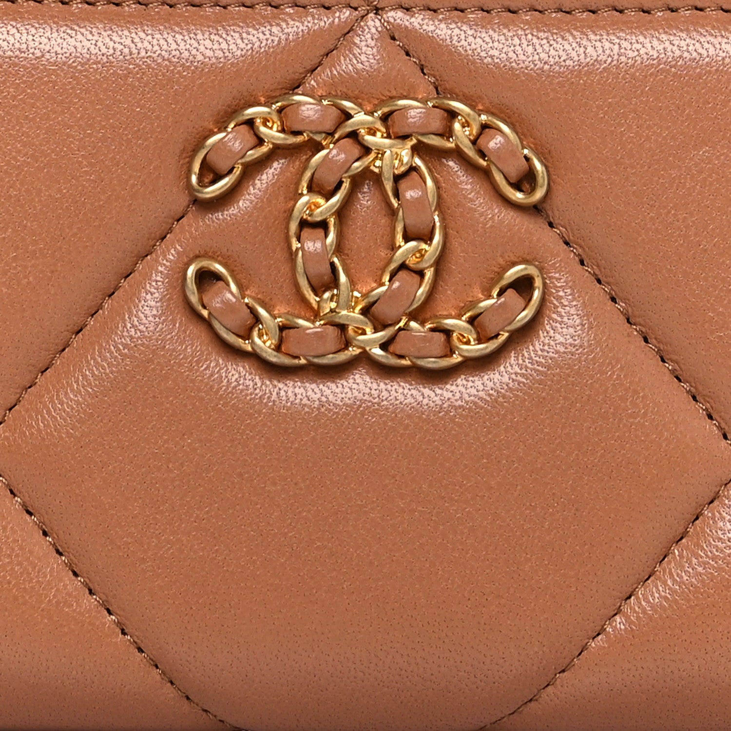 Chanel Lambskin Quilted Chanel 19 Zip Around Coin Purse Wallet Brown 8 of 8
