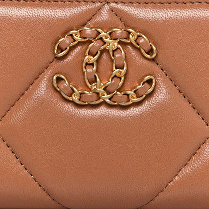 Chanel Lambskin Quilted Chanel 19 Zip Around Coin Purse Wallet Brown 8 of 8