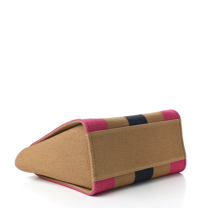Chanel Straw Raffia Calfskin Striped Medium Deauville Tote Dark Beige Fuchsia Navy Blue 4 of 10