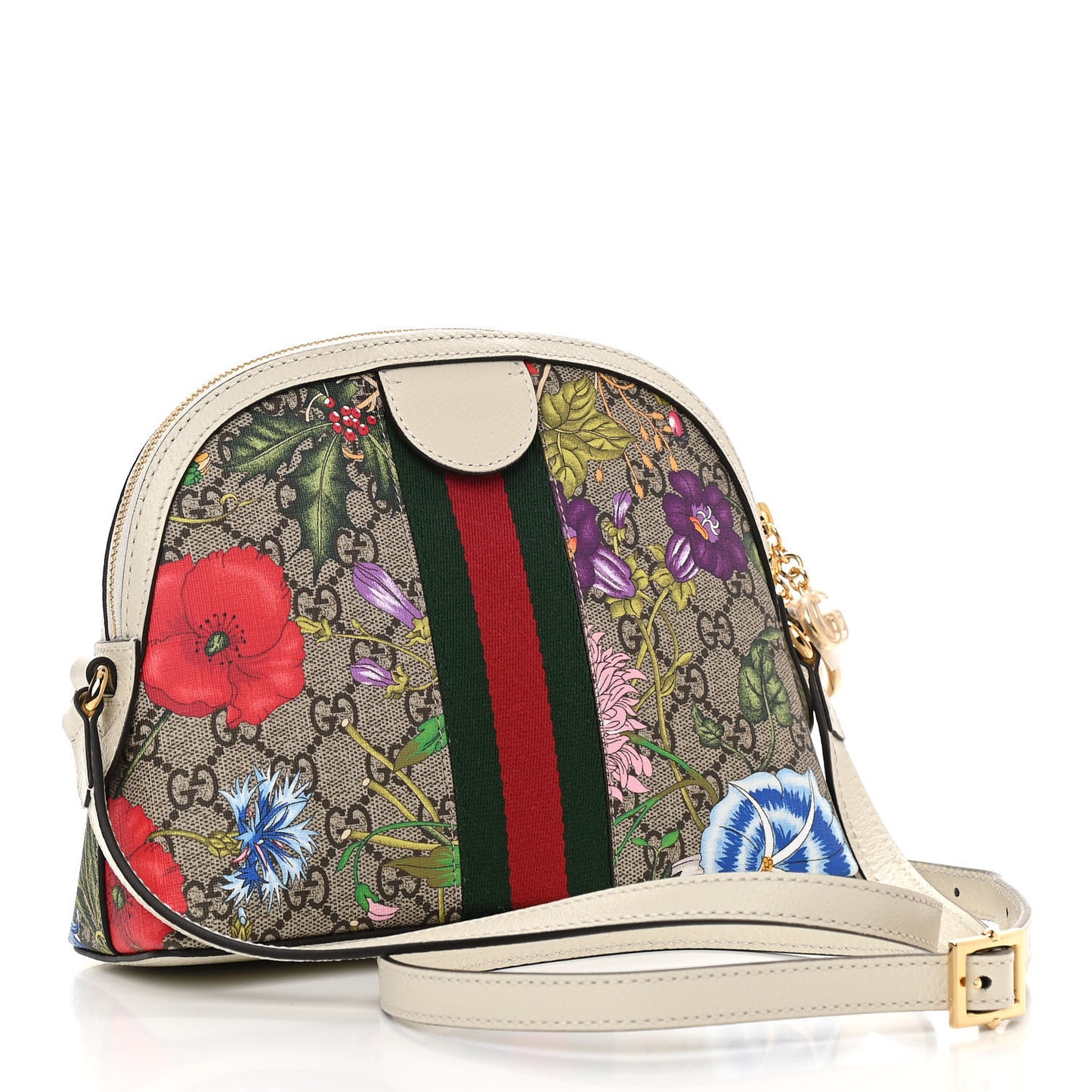 GG Supreme Monogram Flora Web GG Small Ophidia Dome Shoulder Bag White