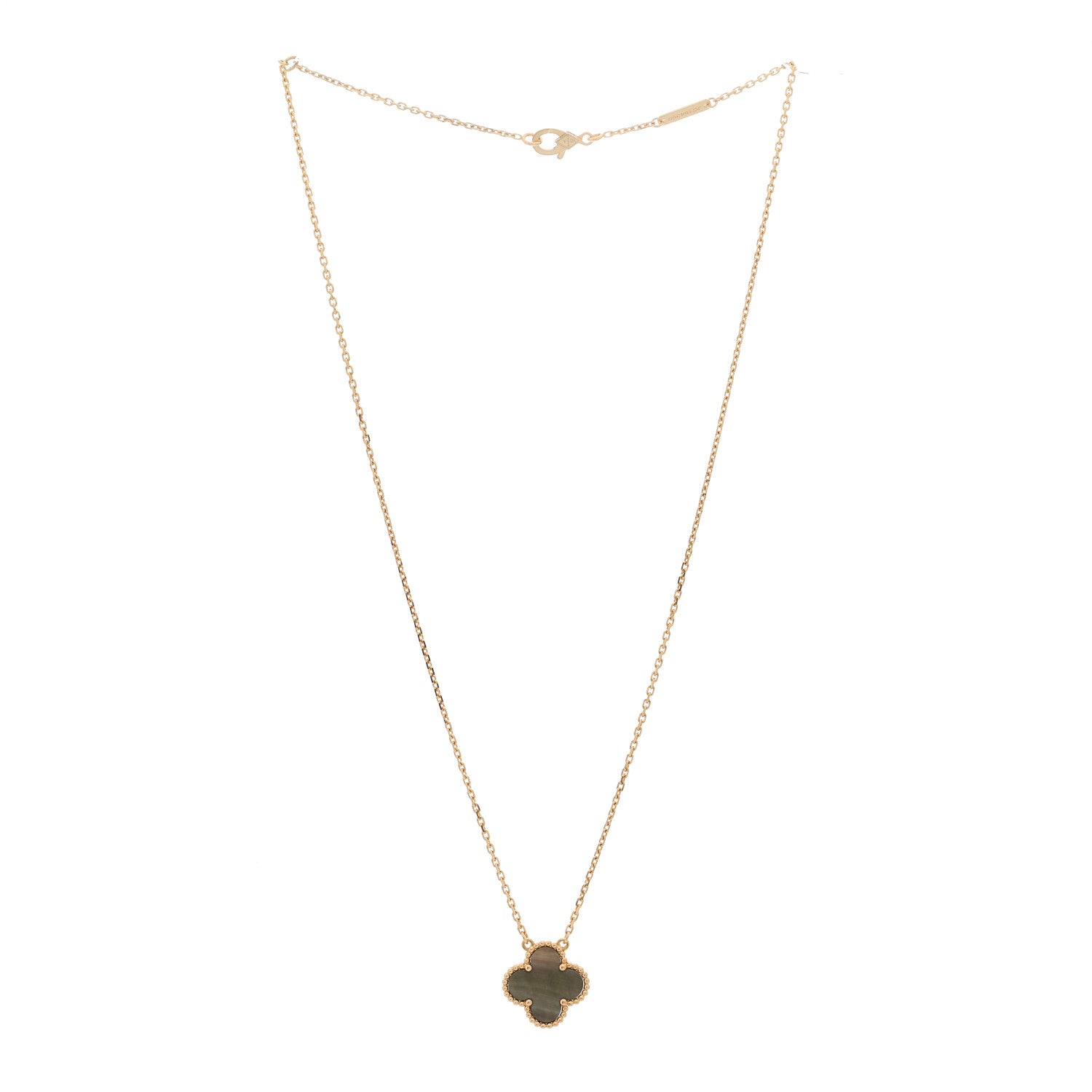 Van Cleef & Arpels 18K Rose Gold Gray Mother of Pearl Vintage Alhambra Pendant Necklace 3 of 6
