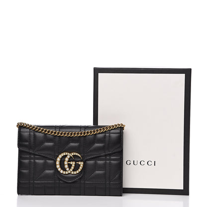 Gucci Calfskin Matelasse Mini Pearly GG Marmont Chain Wallet Black 9 of 9