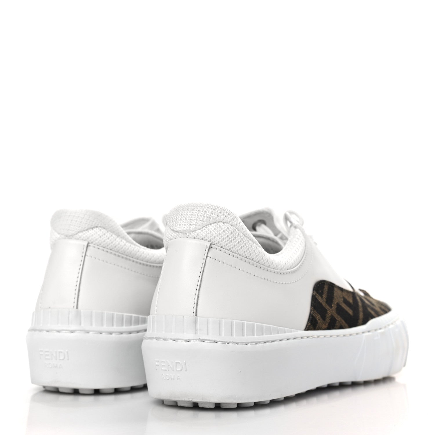 Fendi Fabric Jacquard Vitello Technical Fabric FF Womens Fendi Force Low Top Sneakers 36 Tobacco Black Ultra White White 4 of 11