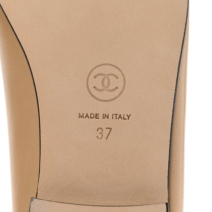 Chanel Lambskin Cap Toe CC Ballerina Flats 37 Beige Black 6 of 10