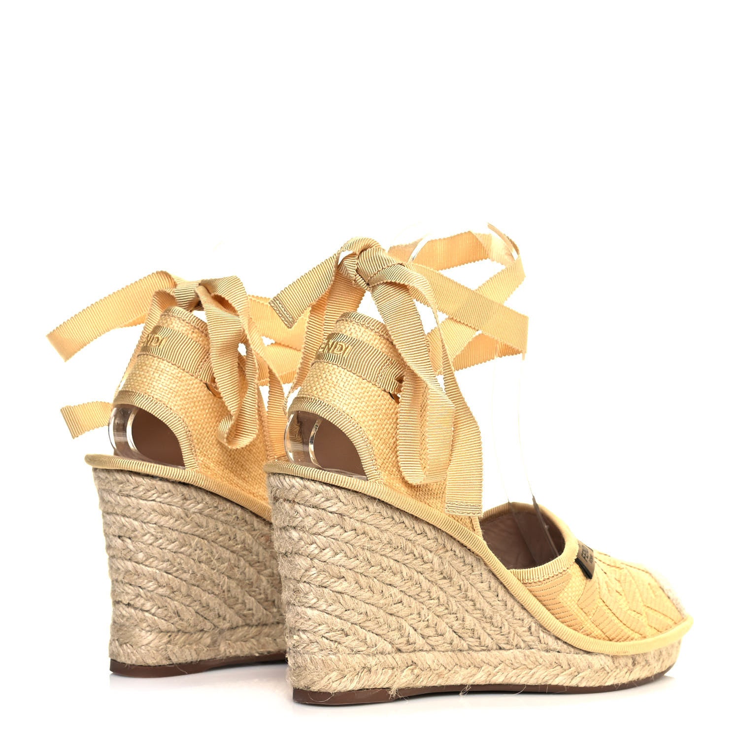 Fendi Rafia FF Embroidered Roma Ankle Wrap Espadrille Wedges 37 Natural 4 of 8