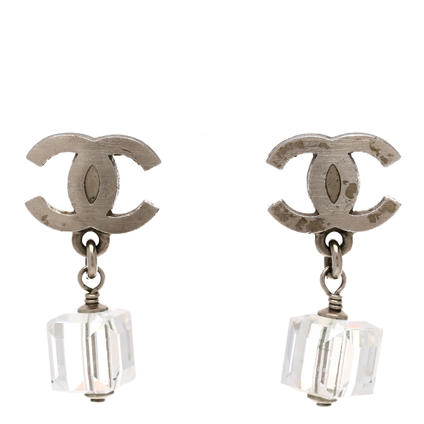 Metal Resin CC Cube Earrings Transparent