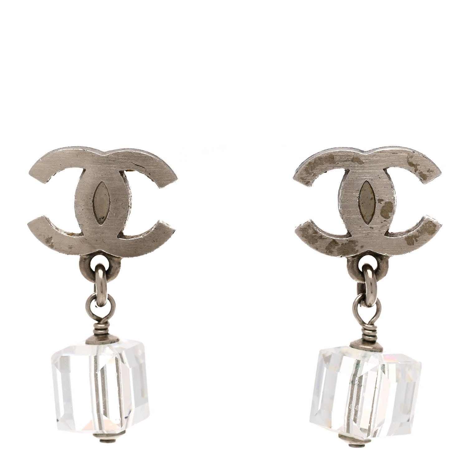 Chanel Metal Resin CC Cube Earrings Transparent 1 of 4