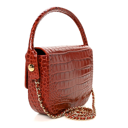 Chanel Calfskin Crocodile Embossed Turn Around Mini Flap Burgundy 3 of 10