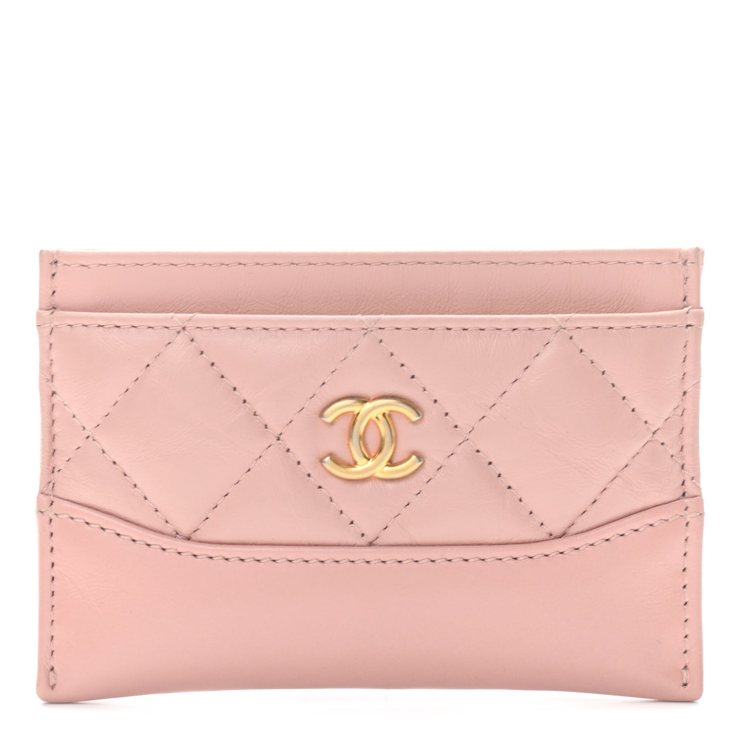 Aged Calfskin Quilted Gabrielle Card Holder Wallet Light Pink