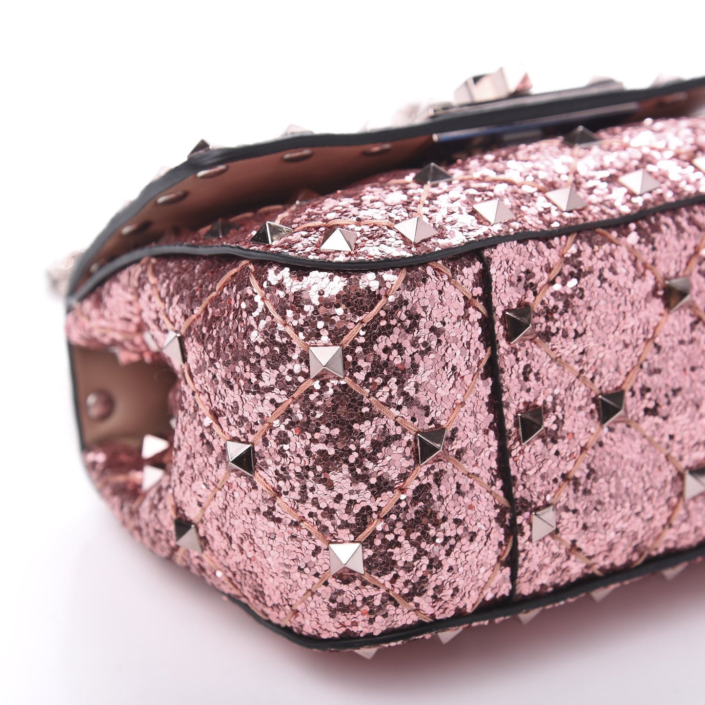 Glitter Micro Rockstud Spike Shoulder Bag Antique Pink