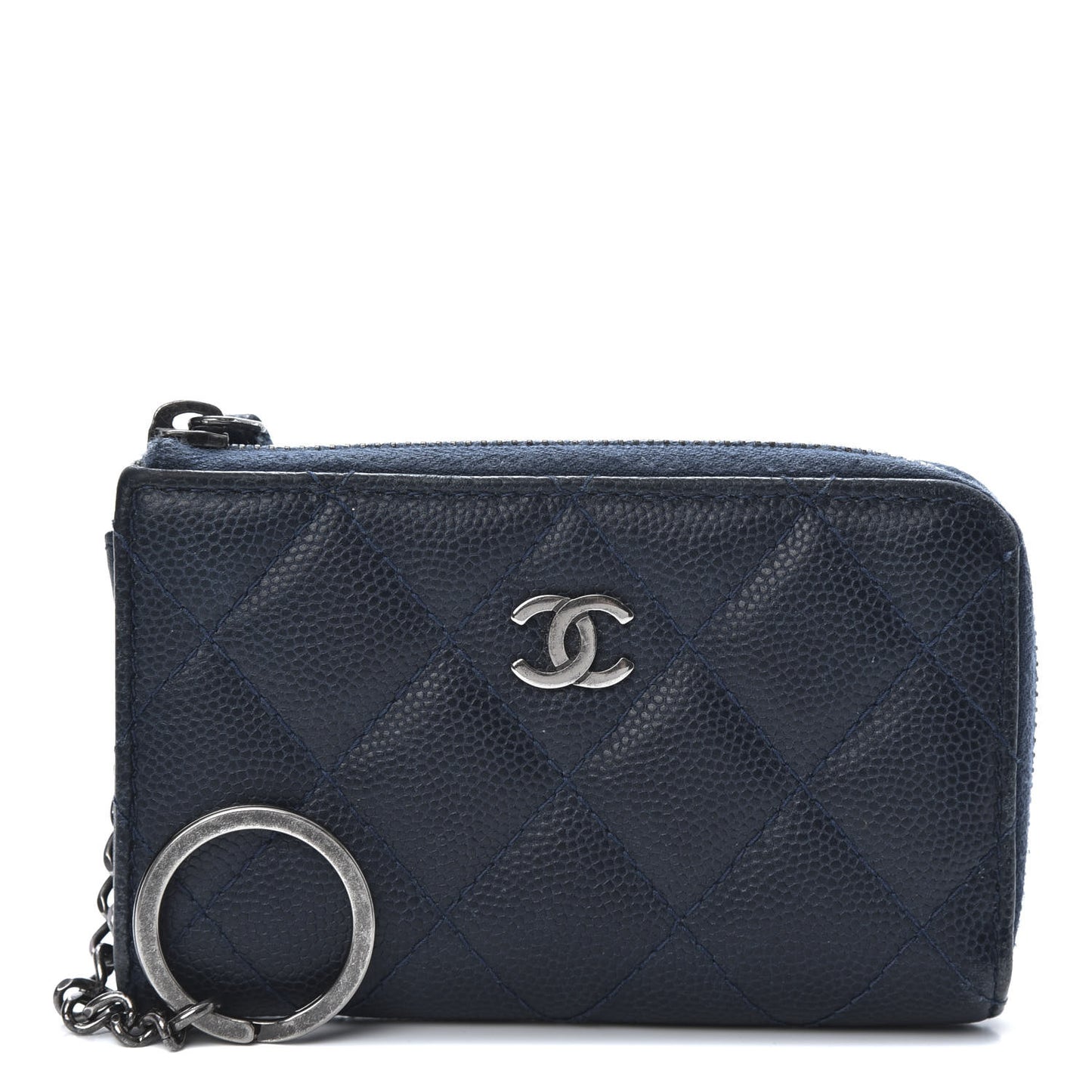 Caviar Quilted Key Holder Case Navy