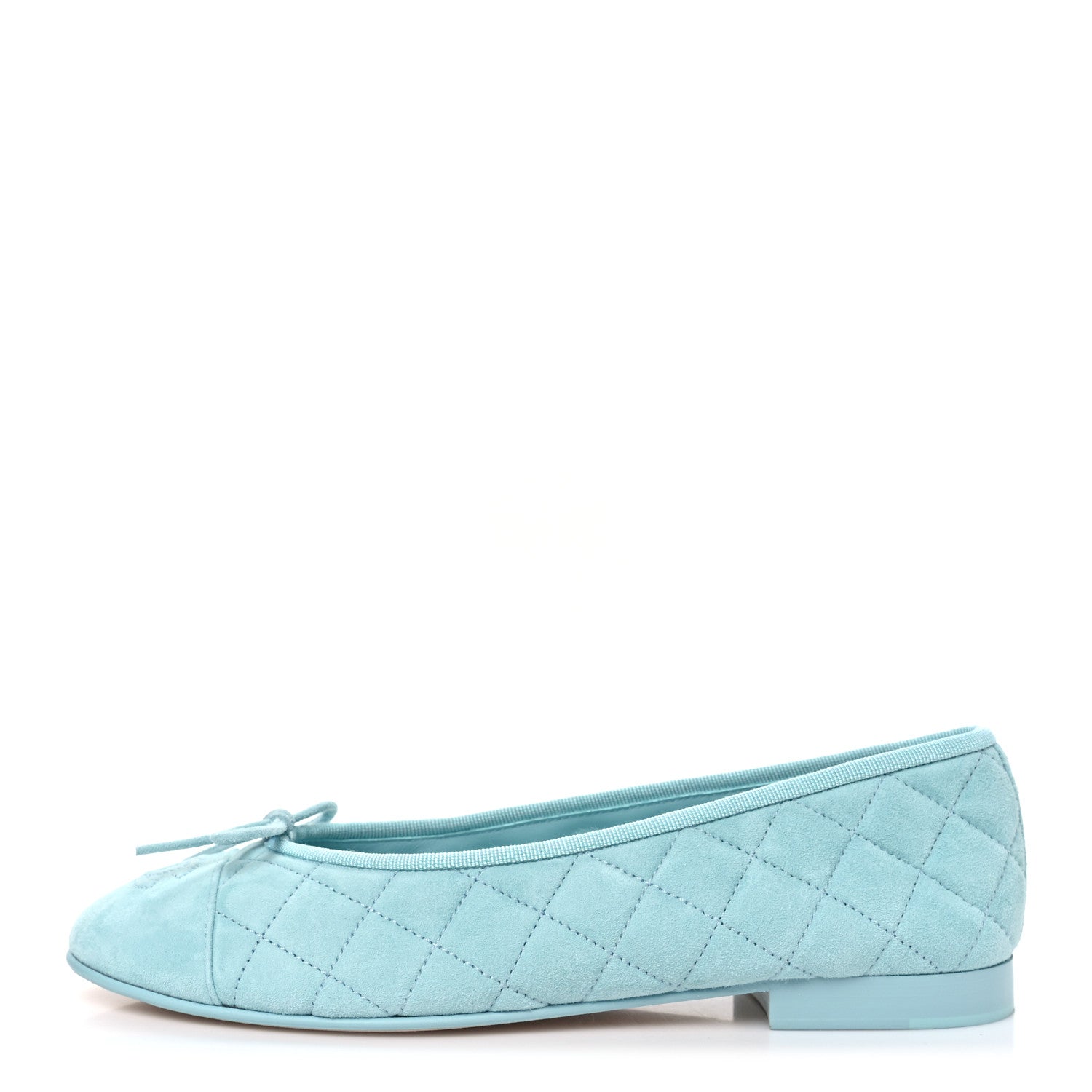 Chanel Suede Calfskin Quilted Cap Toe CC Ballerina Flats 38.5 Light Blue 1 of 9