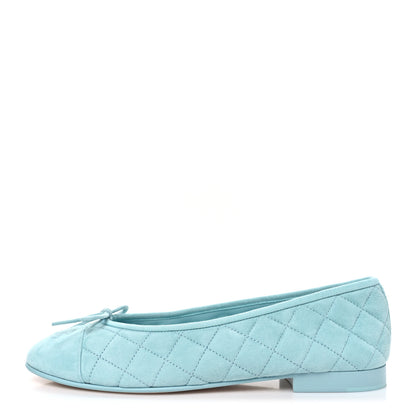 Chanel Suede Calfskin Quilted Cap Toe CC Ballerina Flats 38.5 Light Blue 1 of 9