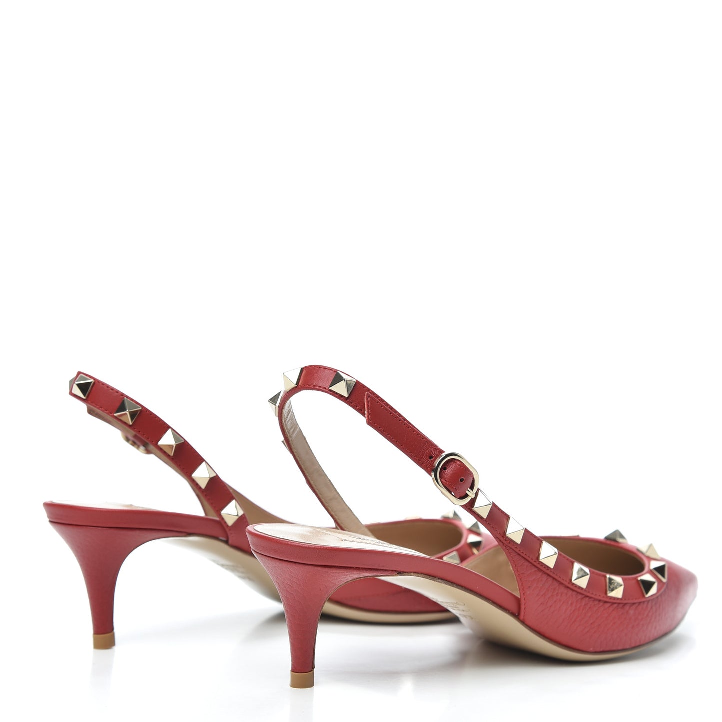 Pebbled Calfskin Rockstud Half D'Orsay Slingback 50mm Pumps 37.5 Rosso Valentino