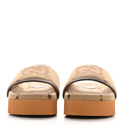 Gucci Monogram Jumbo GG Nappa Samoa Platform 40mm Slide Sandals 35 Camel Ebony New Acero 2 of 11