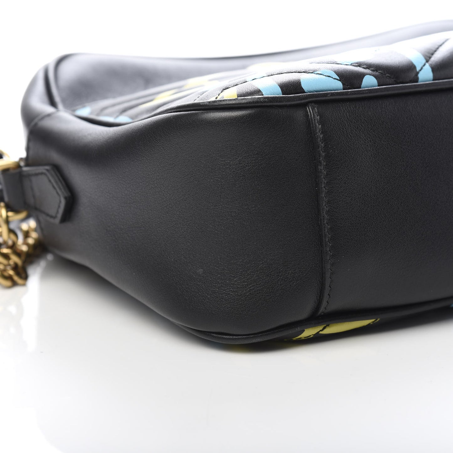 Calfskin Matelasse GucciGhost Medium GG Marmont Chain Shoulder Bag Black New Acquamarine
