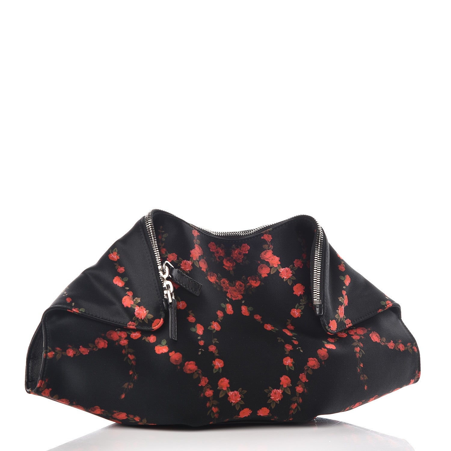 Alexander McQueen Silk Printed Roses De Manta Clutch Black Red 3 of 10