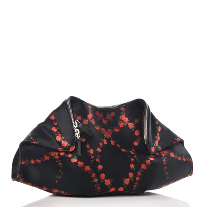 Alexander McQueen Silk Printed Roses De Manta Clutch Black Red 3 of 10