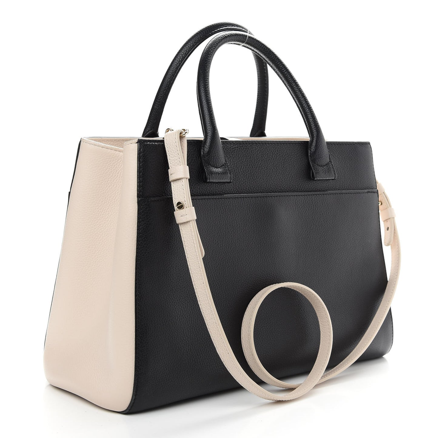 Grained Calfskin Small Bi-Color Neo Executive Shopper Tote Black Beige