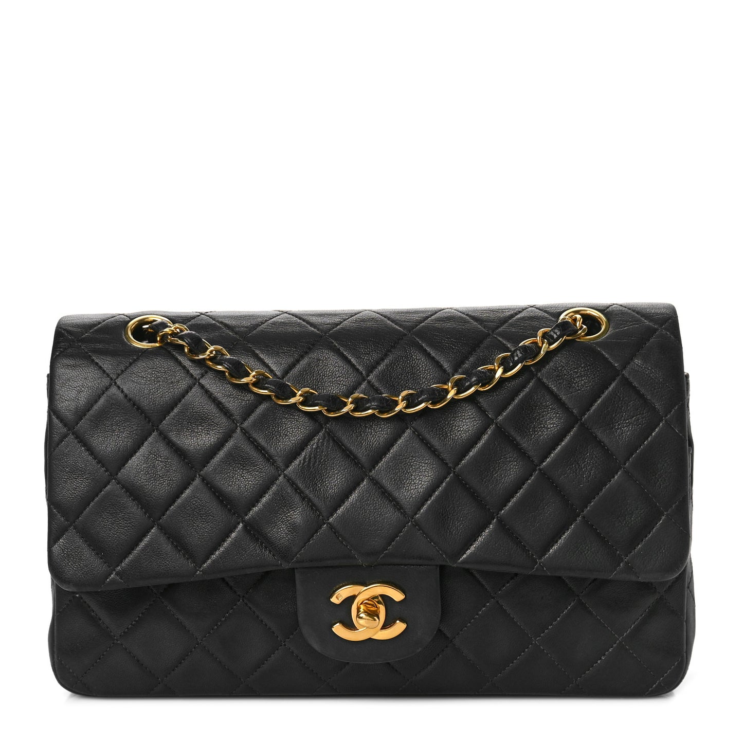 Lambskin Quilted Medium Double Flap Black