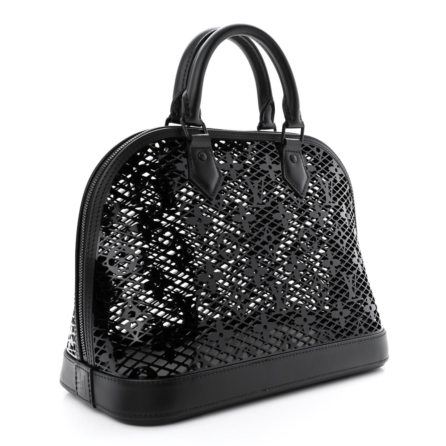 Patent Calfskin Laced Monogram Alma PM Black