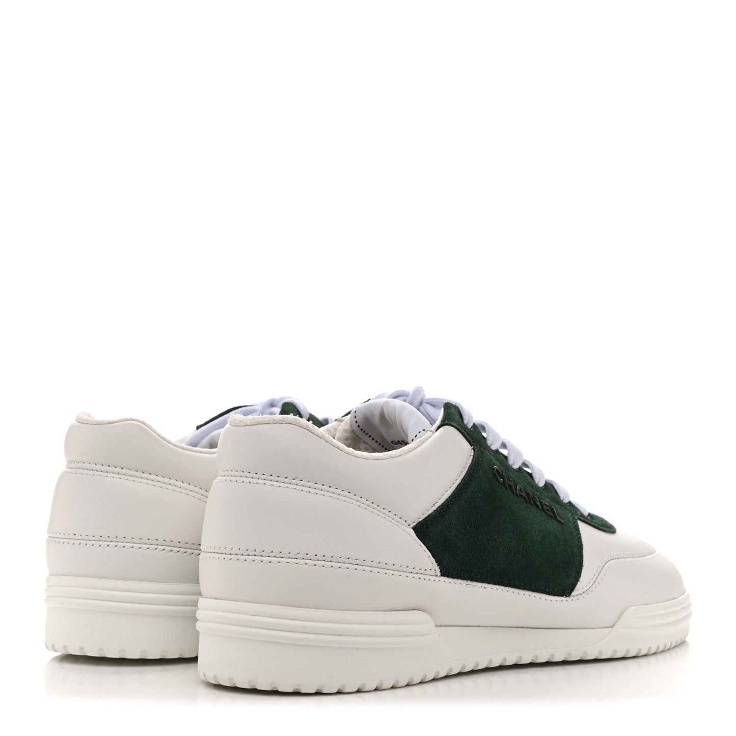 Calfskin Suede Calfskin Logo Womens Sneakers 37.5 White Dark Green