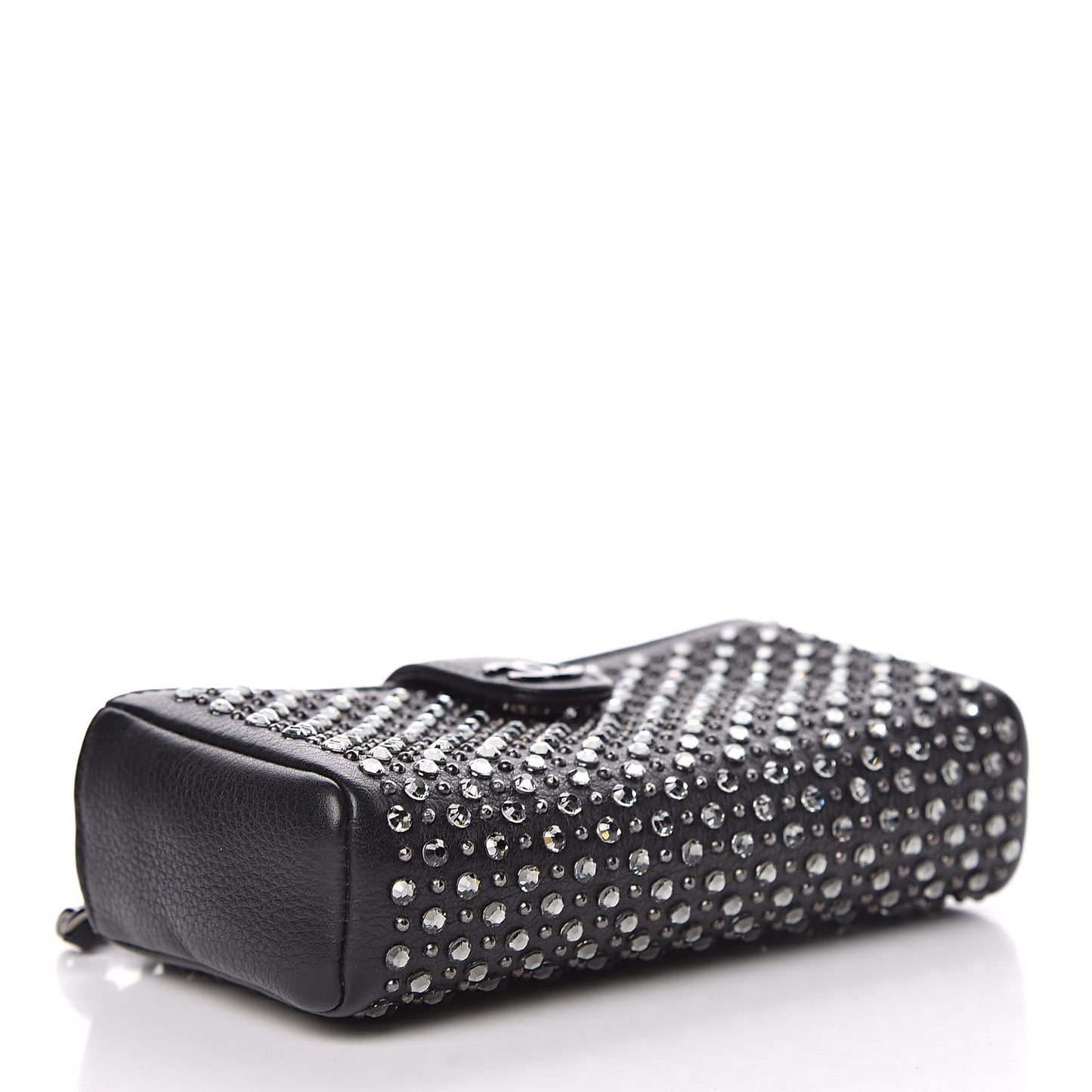 Calfskin Strass Studded Mini Phone Holder Clutch Black