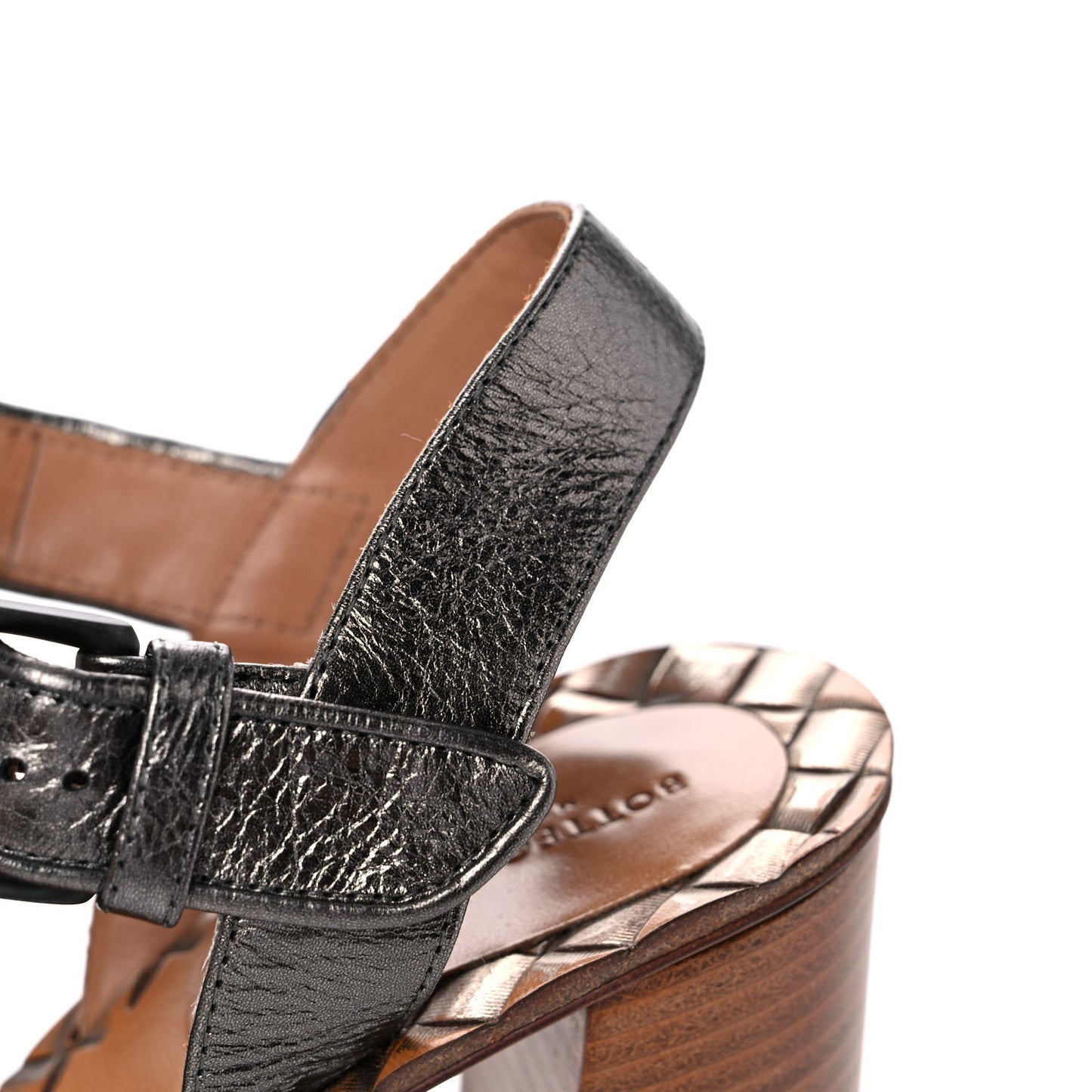Metallic Nappa Intrecciato Block Heel Sandals 35 Cabat