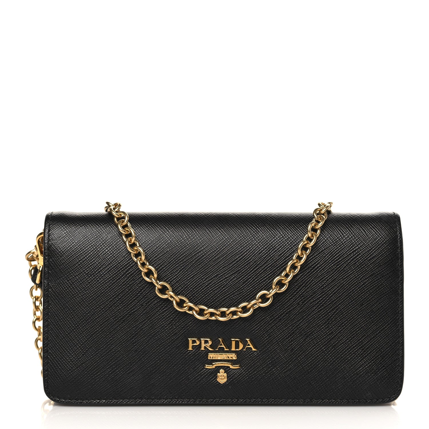Prada Saffiano Metal Mini Flap Crossbody Wristlet Bag Black 1 of 8