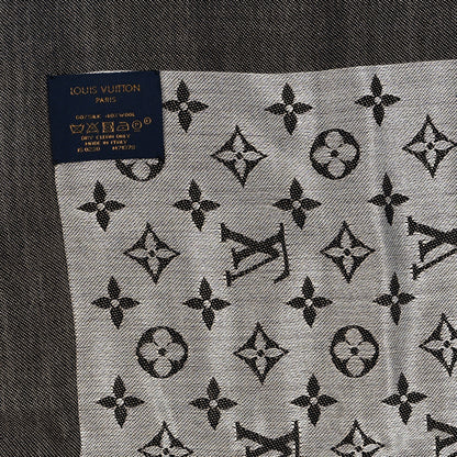 Louis Vuitton Silk Wool Monogram Denim Shawl Black 3 of 3