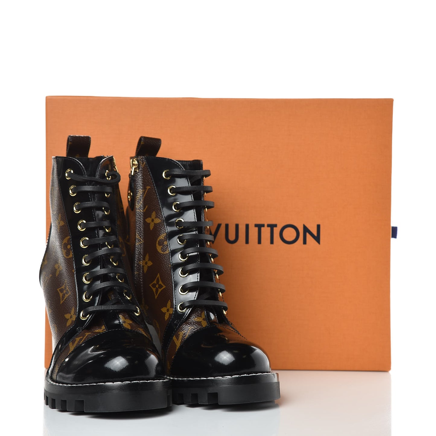 Patent Calfskin Monogram Star Trail Ankle Boots 38.5 Black