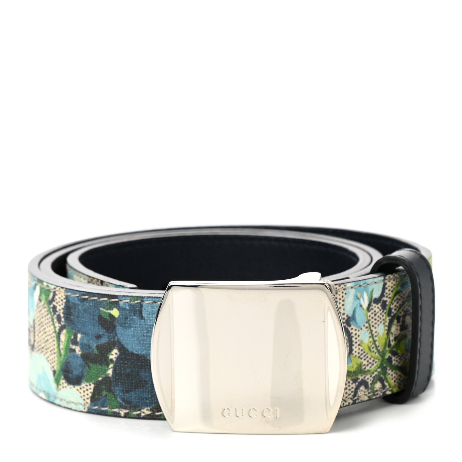 Gucci GG Supreme Monogram Blooms Plaque Belt 80 32 Blue 1 of 3