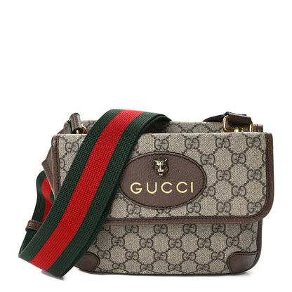 Gucci GG Supreme Monogram Web Small Neo Vintage Double Flap Messenger Bag Beige New Acero 1 of 16