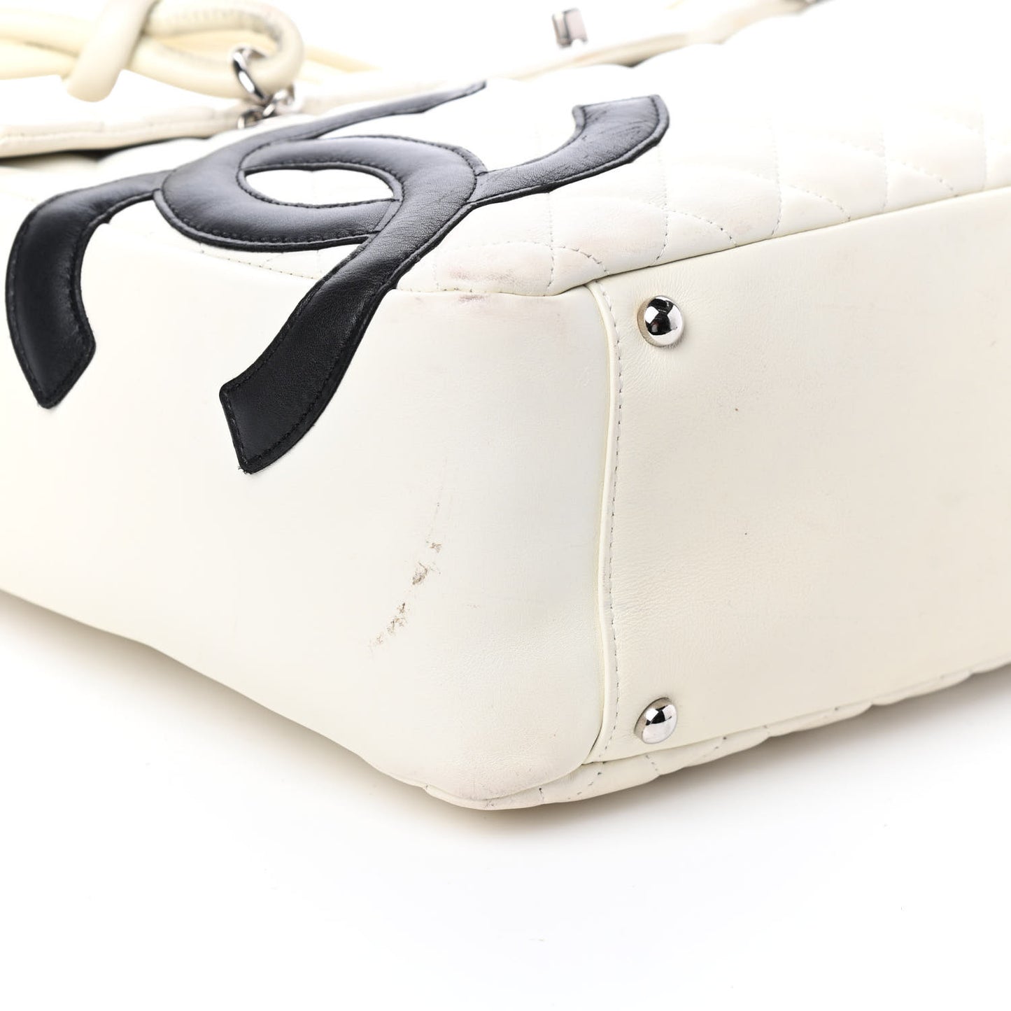 Calfskin Quilted Large Cambon Flap White Black