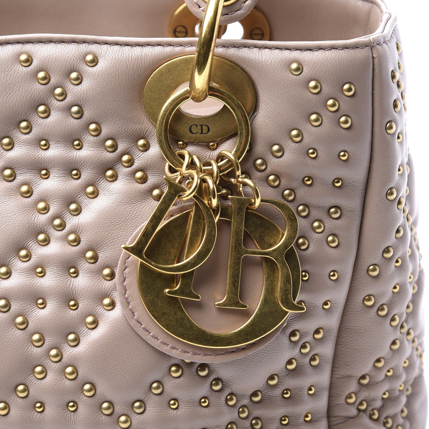 Christian Dior Calfskin Cannage Studded Medium Supple Lady Dior Metallic Beige 9 of 10