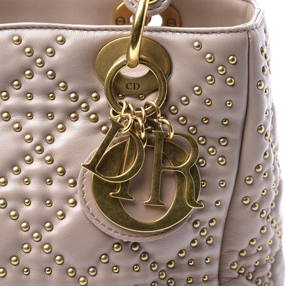 Christian Dior Calfskin Cannage Studded Medium Supple Lady Dior Metallic Beige 9 of 10