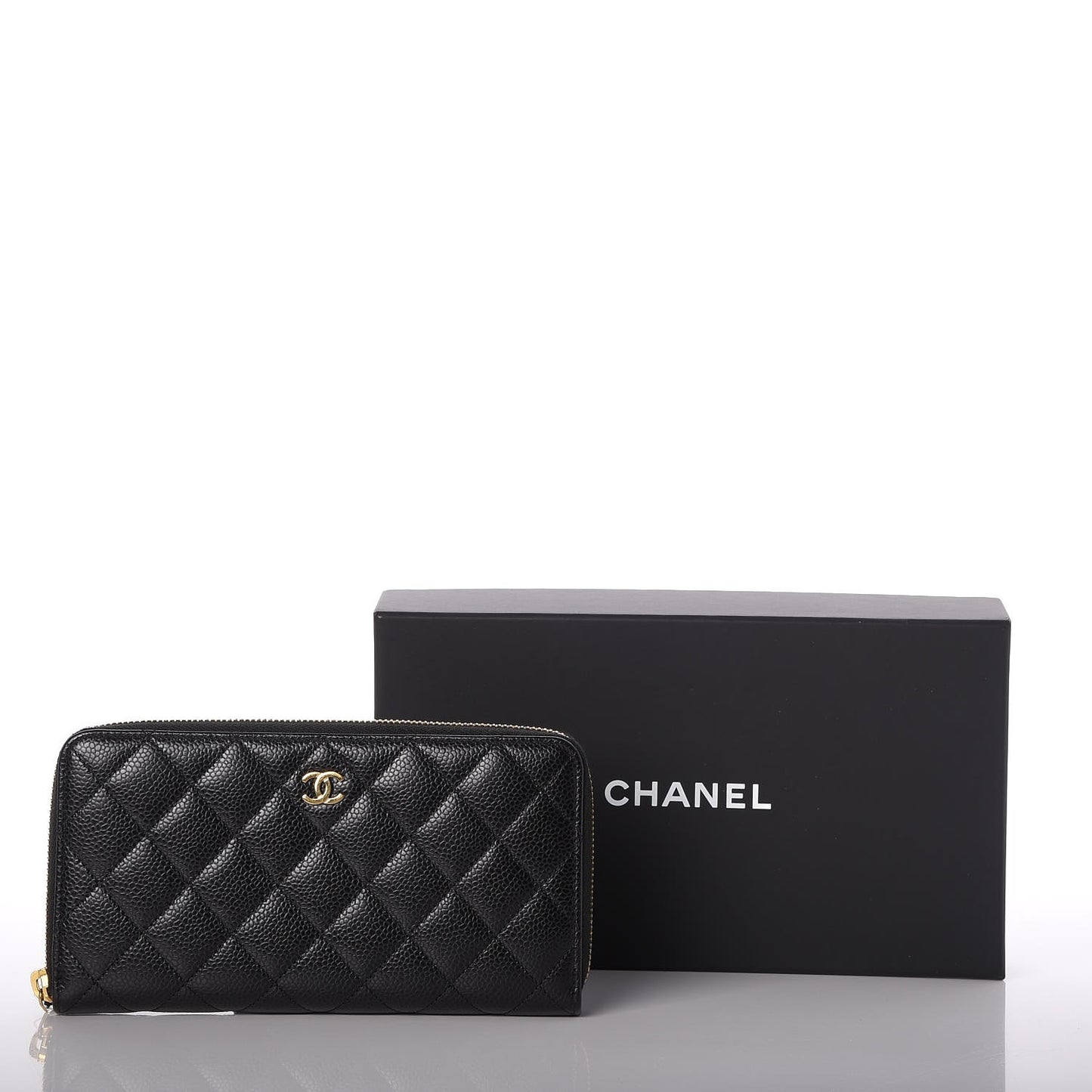Caviar Quilted Large Gusset Zip Around Wallet Black