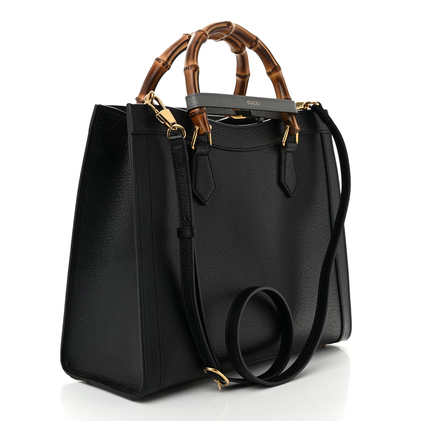 Textured Dollar Calfskin Web Medium Diana Tote Bag Black Dusty Grey Black Dusty Grey