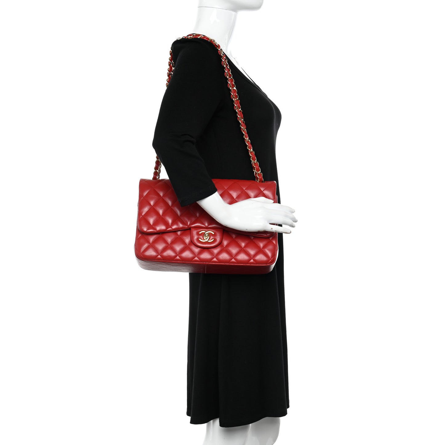 Lambskin Quilted Jumbo Double Flap Red