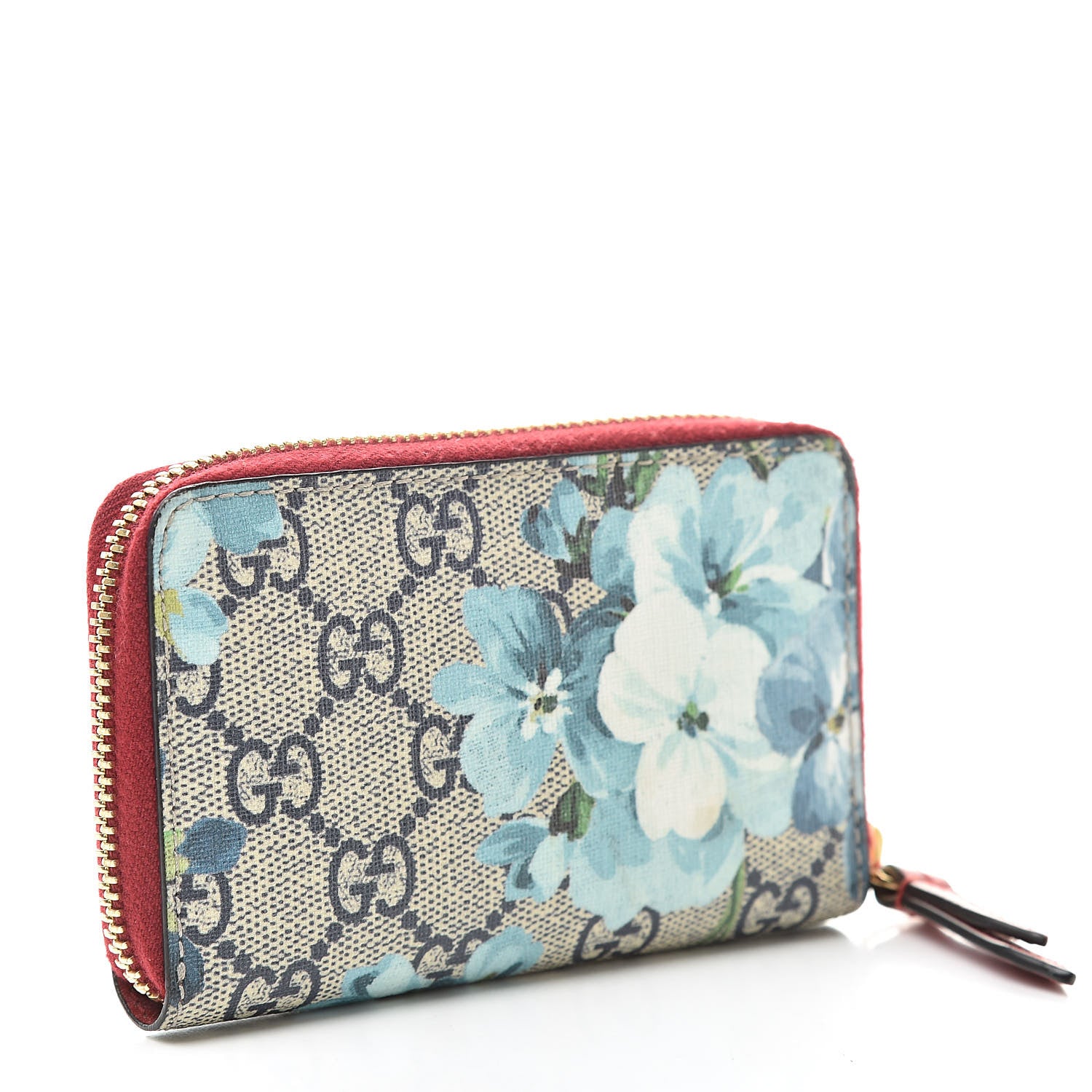Gucci GG Supreme Monogram Blooms Zip Around Card Case Wallet Beige Blue Navy Hibiscus Red 3 of 8