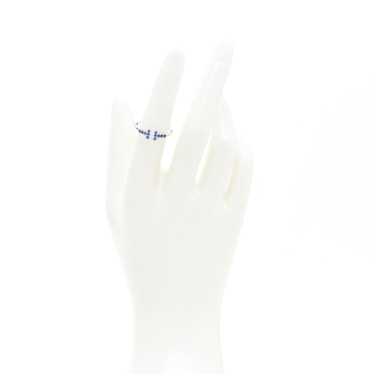 18K White Gold Blue Sapphire T Wire Ring 51 5.75